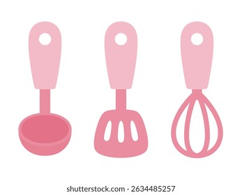 Illustration material of cute pink kitchen utensils