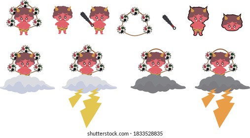 Illustration material demon gold stick thunder drum thunder cloud vector

