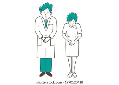 Illustration material of doctor and nurse bowing