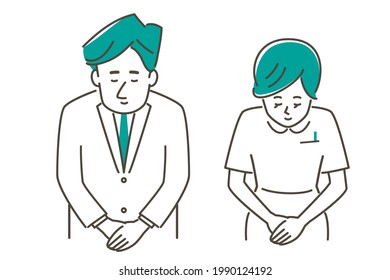 Illustration material of doctor and nurse bowing