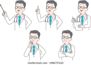 Illustration material of doctor's facial expression and behavior pattern