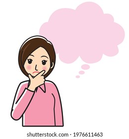 Illustration material, doubts, illustrations of young women who feel confused, speech bubbles
