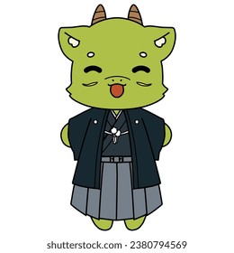 Illustration material of a dragon character in Japanese clothes
