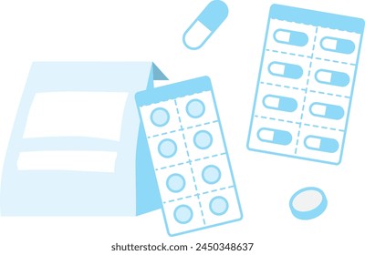 Illustration material of drinking medicine in a medicine bag