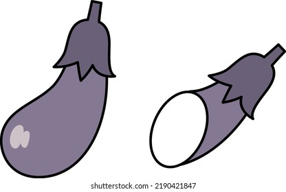 Illustrationsmaterial von Auberginen und Schnittpflanze.