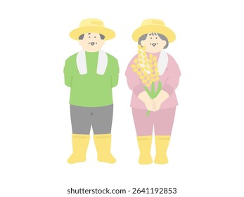 
Illustration material of an elderly farmer holding rice plant 