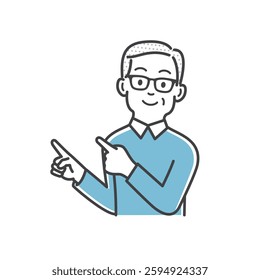 Illustration material of an elderly man appealing by pointing