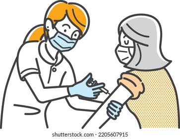 Illustration material of elderly woman receiving vaccination