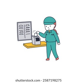 Illustration material of an employee punching a time card