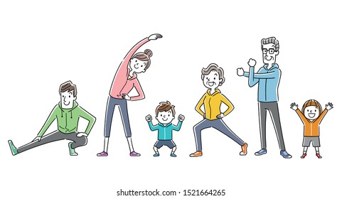 Illustration material: exercise, sport, gymnastic family, people