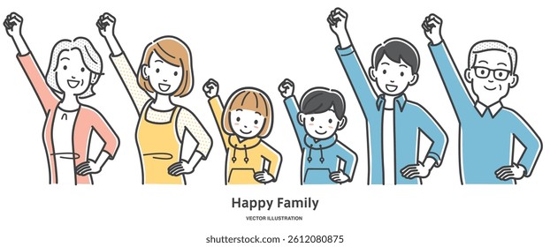 Illustration material of a family doing a fist pump