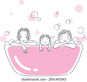 Illustration material of family taking a bath together 