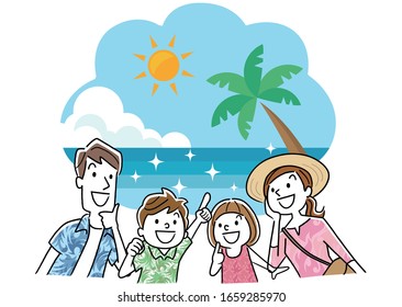Illustration material: family trip, overseas, sea, resort