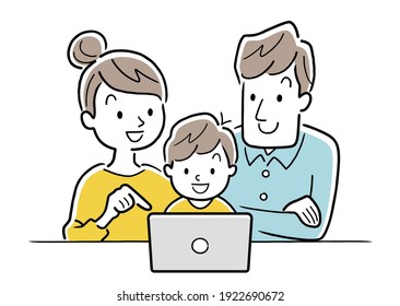 Illustration material: Family using a computer or tablet