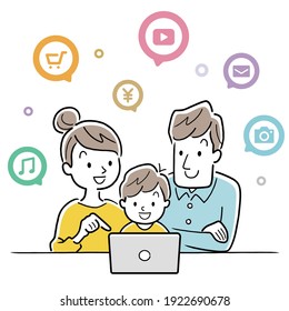 Illustration material: Family using a computer or tablet