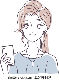 Illustration material of a fashionable adult woman holding a smart phone 