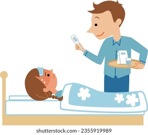 Illustration material of a father taking care of his child