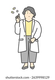 
Illustration material of a female pharmacist pointing while explaining medicine