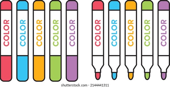 Illustration material of five thin color pens