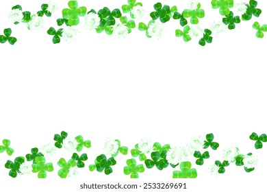 The illustration material of a frame using three-leaf clovers, four-leaf clovers, and white clover