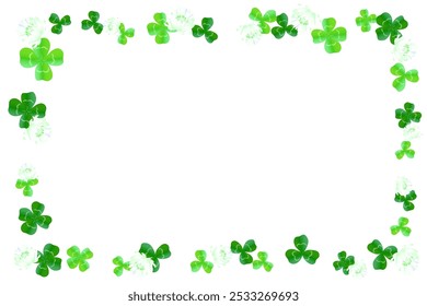 The illustration material of a frame using three-leaf clovers, four-leaf clovers, and white clover