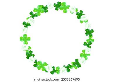 The illustration material of a frame using three-leaf clovers, four-leaf clovers, and white clover