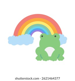 Illustration material of frog and rainbow