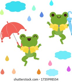 Illustration material of a frog that is pleased when it rains.