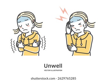 Material de ilustração de uma menina com sintomas de frio