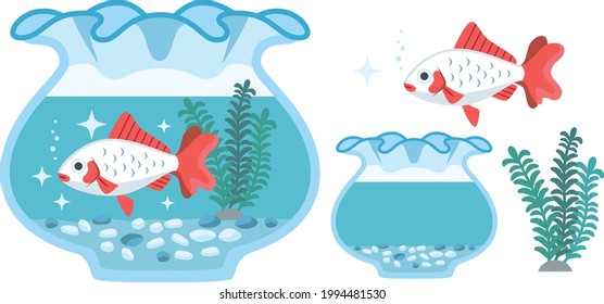 
Illustration material of goldfish and fishbowl