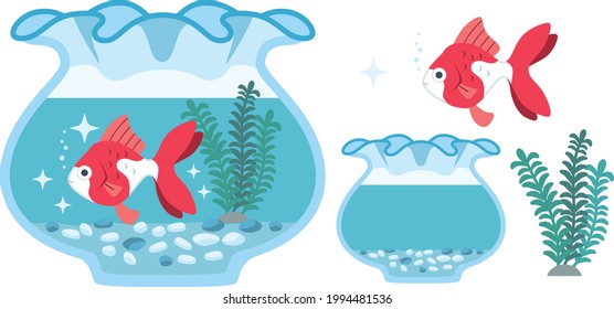 
Illustration material of goldfish and fishbowl