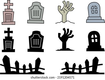 Illustration material of a grave, a fence and a zombie hand.