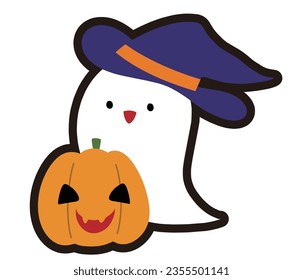 Illustration material for Halloween with ghosts and pumpkins