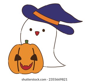Illustration material for Halloween with ghosts and pumpkins