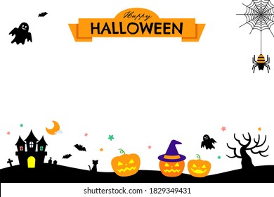 Illustration material for Halloween party where pumpkins and ghosts seem to be fun (for frames)