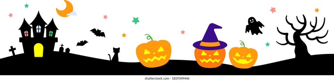 Illustration material for Halloween party where pumpkins and ghosts seem to be fun (horizontal size)