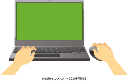 
Illustration material of hand using laptop and mouse