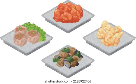 Illustration material: Handmade Chinese side dish set
