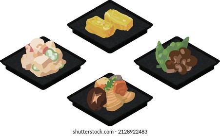 Material de ilustración: Conjunto de platos laterales japoneses hechos a mano
