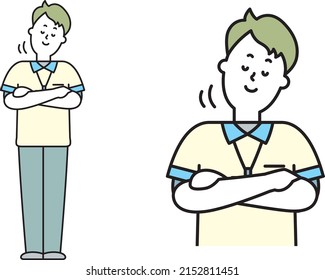 Illustration material of helper nodding with arms folded