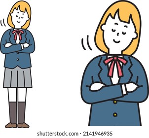 Illustration material of High school girls in uniform nodding with arms folded