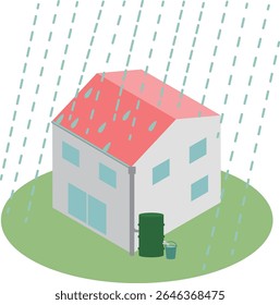 Illustration material of a house with an isometric rainwater tank