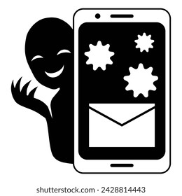 Illustration material of an image of a hacker and a smartphone infected with a virus