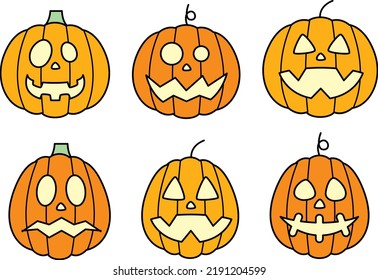 
Illustration material of jack-o-lanterns with various faces.