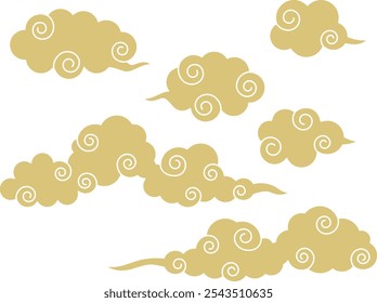 Illustration material of Japanese-style golden clouds with swirls