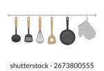 Illustration material of kitchen utensils hanging on the wall