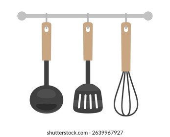 Illustration material of kitchen utensils hanging on the wall