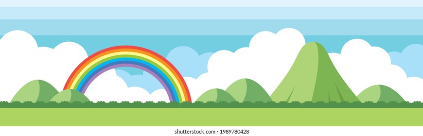 Material de ilustración de paisaje con arco iris