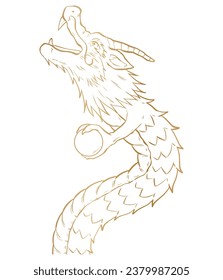 Illustration material of a line of a dragon holding a jewel