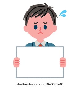 Illustration material of a male student holding a flip board
